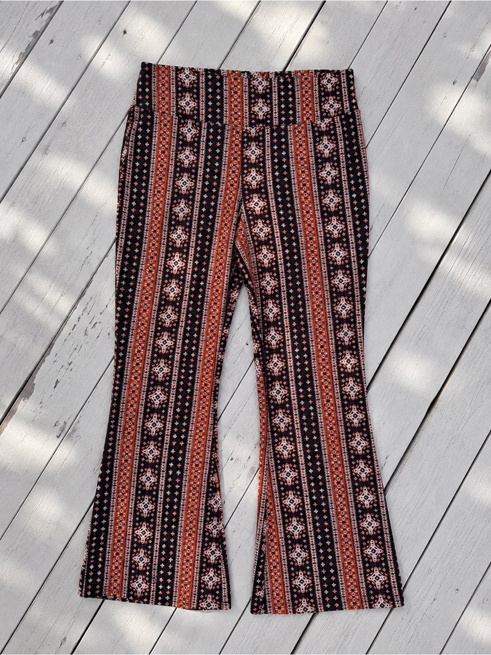 No Boundaries Boho Flare Pants Womens Large 11-13 Tribal Festival Stretch
